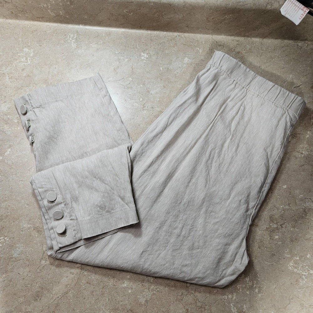 J Jill Linen Stretch Pants Women L Petite Beige Crop Straight Preppy Coastal - Picture 13 of 14
